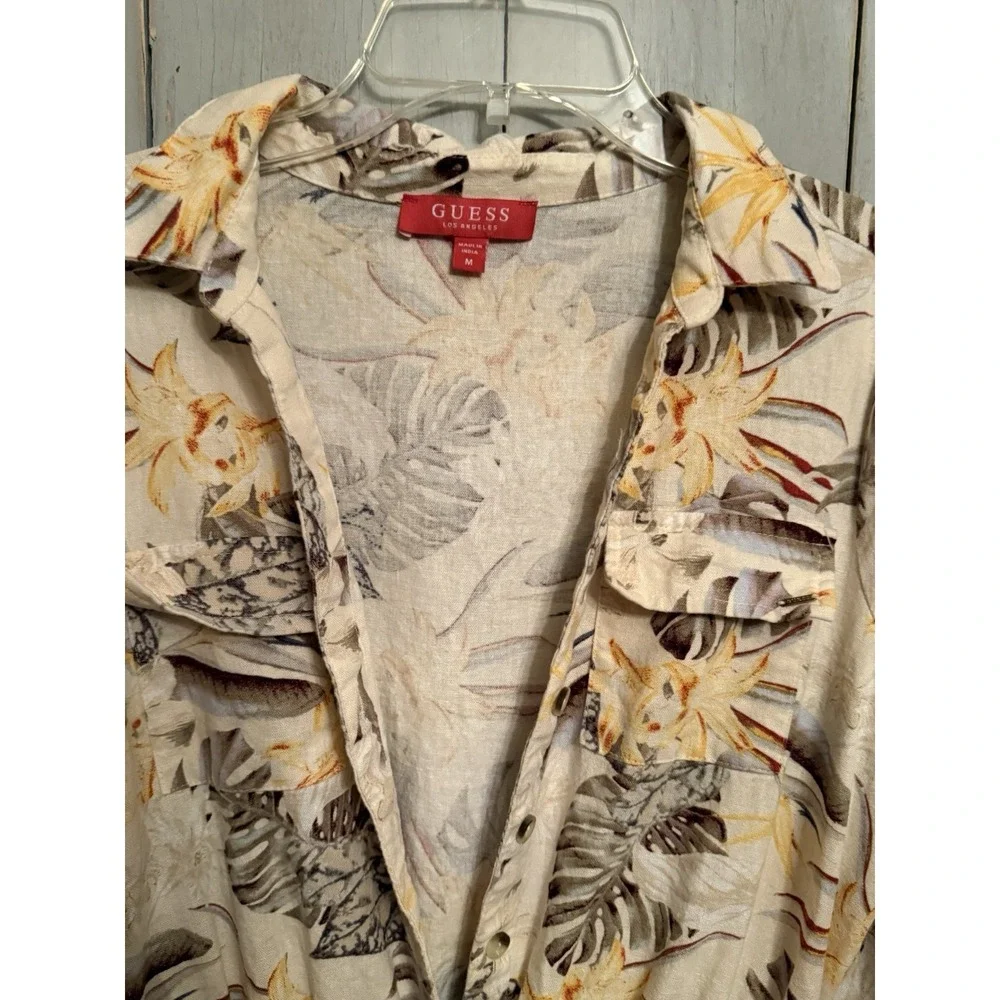 Guess‎ Floral Linen Blend Vintage Romper Size Med Beach Vibe Stunning